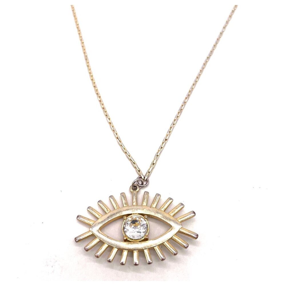 Evil Eye Crystal Chain Necklace Gold Tone 30 Inches Boho Ethnic Belief